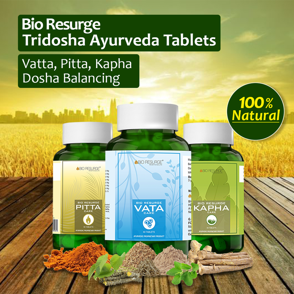 Bio Resurge Tridosha Ayurveda Tablets - Vatta,Pitta,Kapha Dosha|Balance Medicine 100%Natural -1000mg(60Tablets): One piece MRP (Inclusive of all taxes):Rs.550.00/- Net Weight 60gm