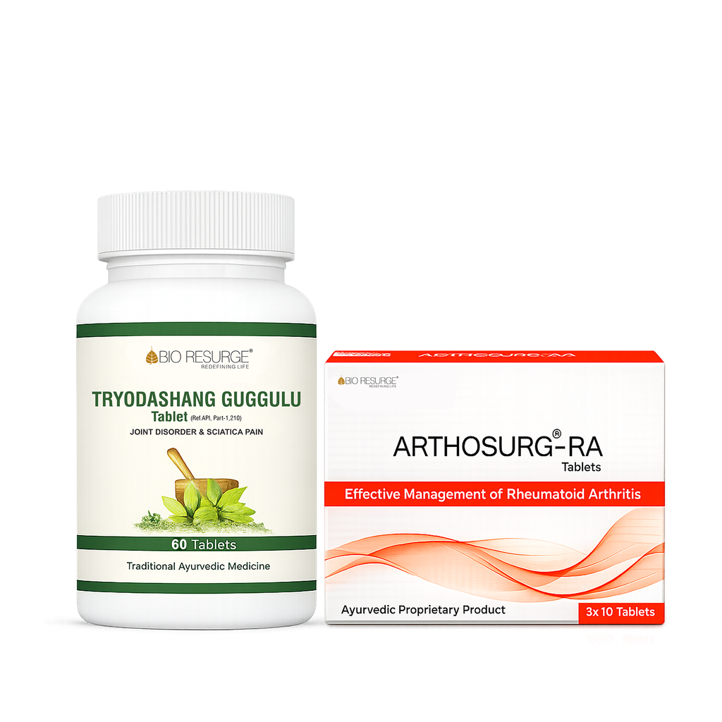 Bio Resurge Joint Care Combo – Arthosurg-RA (30 Tablets) + Tryodashang Guggulu | With Shallaki, Ashwagandha, Giloy & Curcumin | Ayurvedic Joint Support | Pack of 2 | Net Weight-51gm