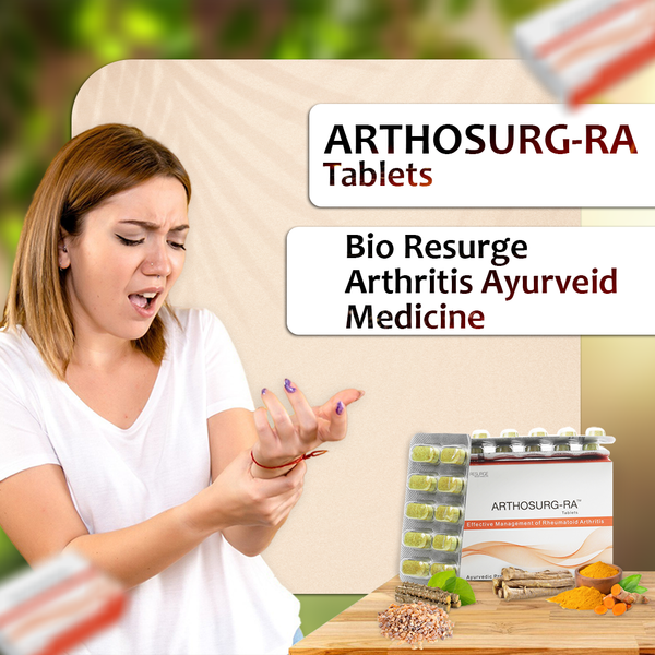 Bio Resurge Rheumatoid Arthritis Ayurvedic Medicine (Arthosurge-RA): Pack of 30 Tablets, One piece MRP (Inclusive of all taxes):Rs.315.00/- Net Weight 21gm