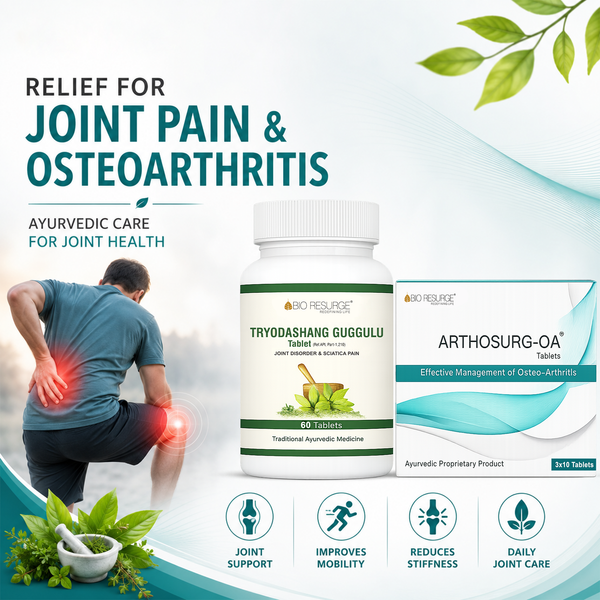 Bio Resurge Arthosurg OA + Tryodashang Guggulu Combo | Ayurvedic Joint Care with Shallaki, Guggulu, Giloy, Moringa & Mukta Shukti | Pack of 2|Net Weight-51gm
