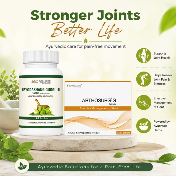 Bio Resurge Joint Care Combo – Arthosurg G + Tryodashang Guggulu Tablets | Ayurvedic Joint Support for Comfort, Flexibility & Mobility | Pack of 2 | Net Weight-51gm