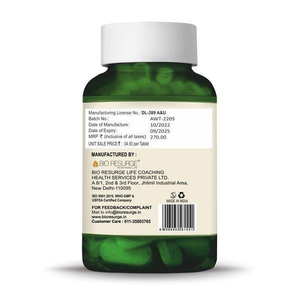 Bio Resurge Ashwagandha Tablets | Boost Strength, Stamina & Energy | Rejuvenate Mind & body | Ministry of Ayush approved - 700 mg (60 tablets),One piece MRP (Inclusive of all taxes):Rs.280/- Net Weight 45gm/