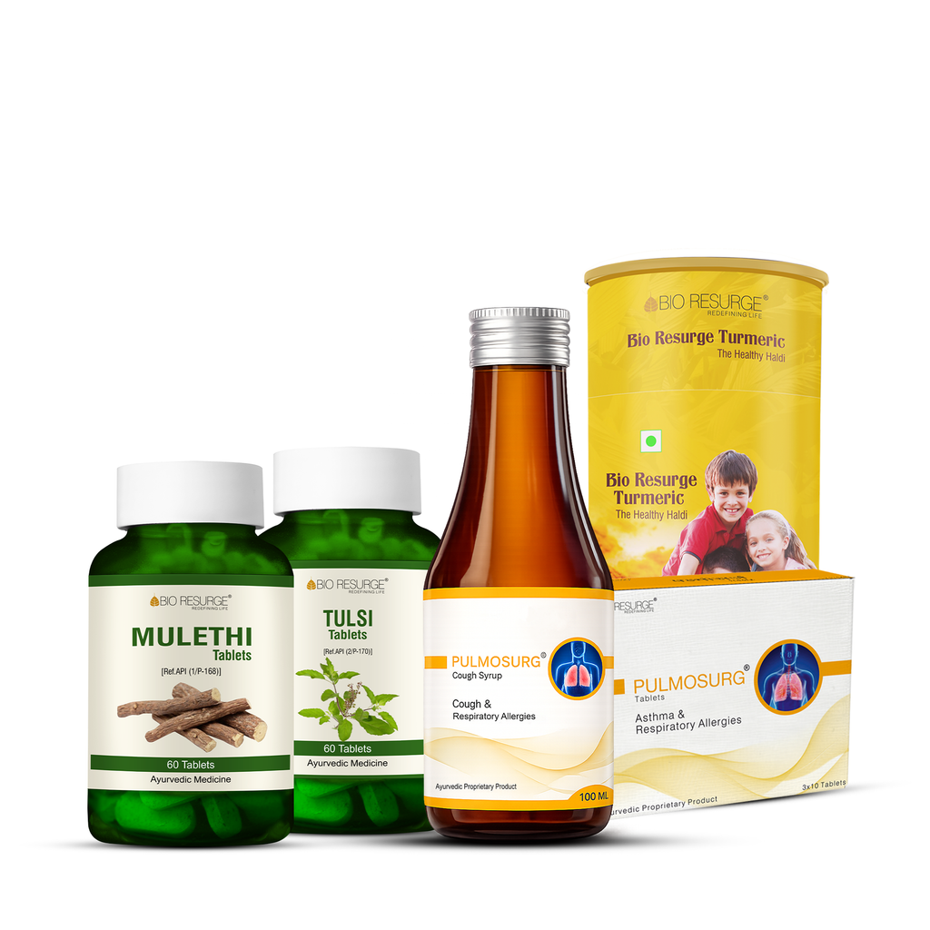 Bio Resurge Pulmosurg Respiratory & Immunity Combo | Pulmosurg Syrup, Tablets, Tulsi, Mulethi & Turmeric | Pack of 5 | MRP (Inclusive of all taxes):Rs.1395.00/-