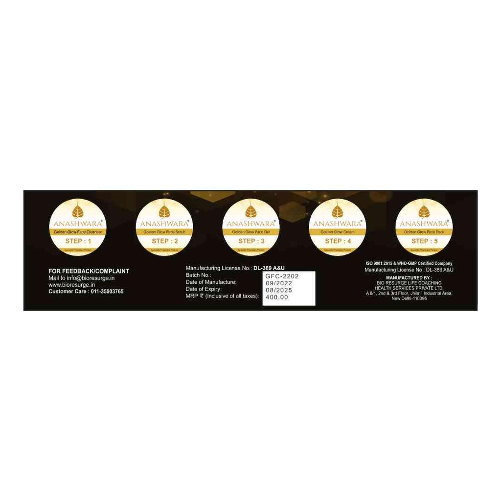 Anashwara Golden Glow Facial Kit – 5 Step Radiance Ritual – Bio Resurge