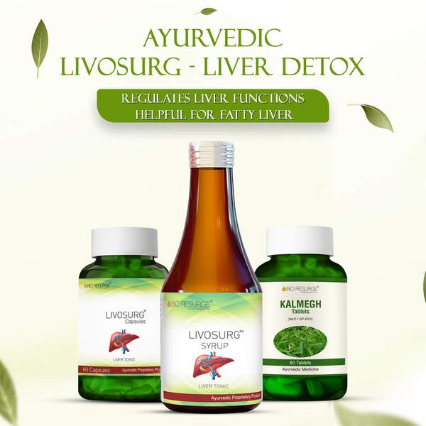 Bio Resurge Livosurg Liver Detox Combo | Liver Care Capsules, Liver Syrup & Kalmegh Tablets | Supports Liver Function, Digestion & Metabolism | Pack of 3
