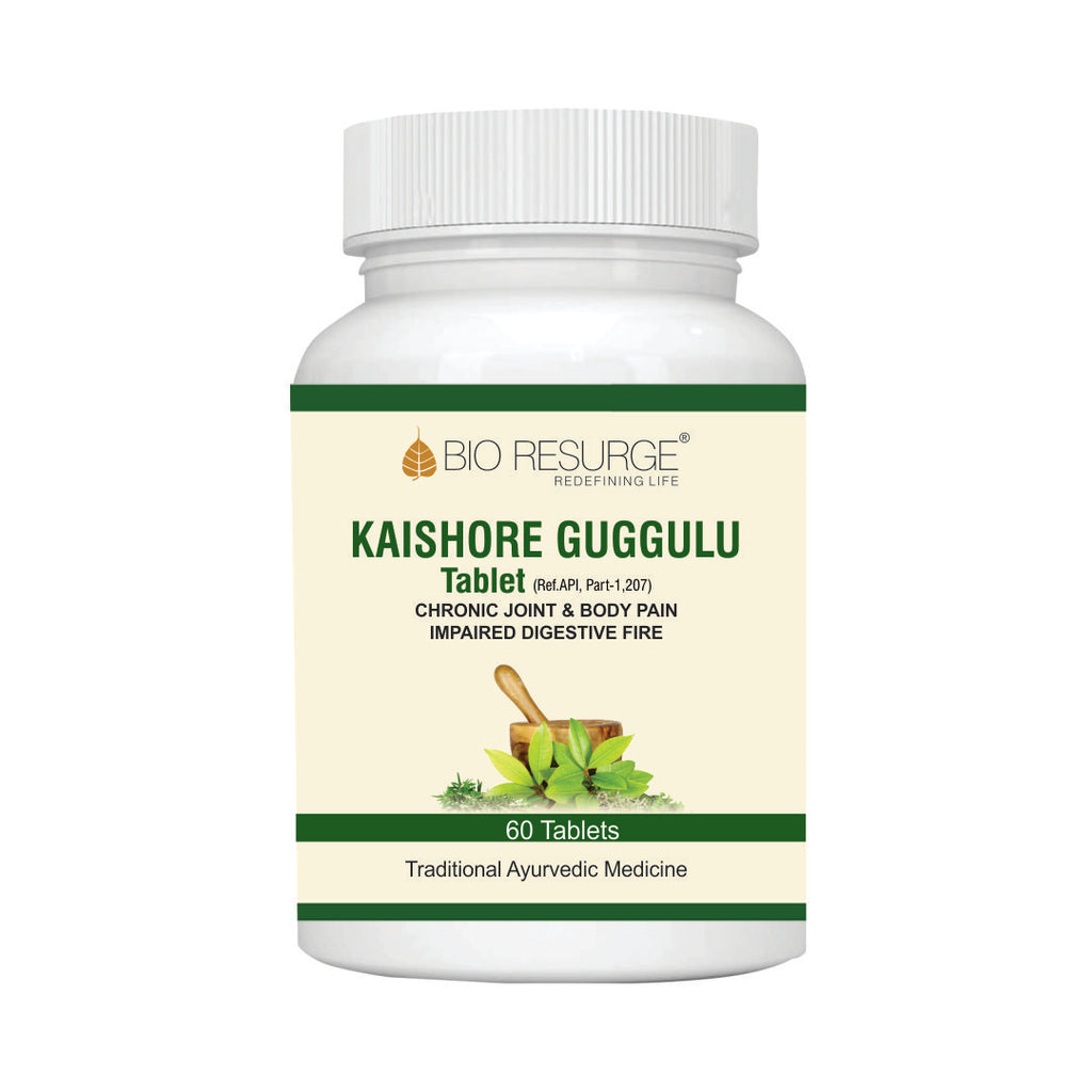 KAISHORE GUGGULU Tablet for CHRONIC JOINT & BODY PAIN IMPAIRED DIGESTIVE FIRE: One Bottle MRP (Inclusive of all taxes):Rs.390/- Net Weight 30gm/