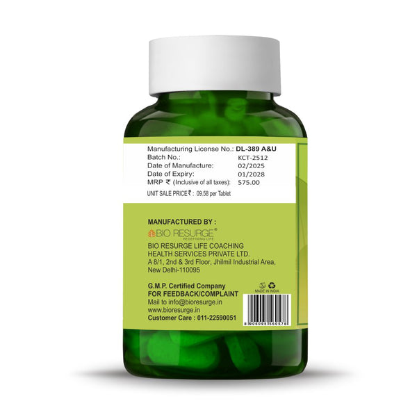 Bio Resurge Tridosha Ayurveda Tablets - Vatta,Pitta,Kapha Dosha|Balance Medicine 100%Natural -1000mg(60Tablets): One piece MRP (Inclusive of all taxes):Rs.575/- Net Weight 60gm
