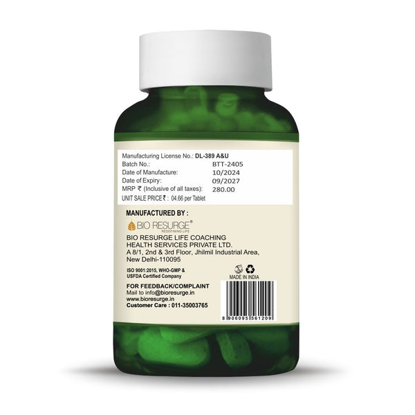 Bio Resurge Tulsi Tablets For Boosting Immunity |Provides Relief in Cough & Cold-750mg(60 tablets): One piece MRP (Inclusive of all taxes):Rs.280/- Net Weight 45gm/