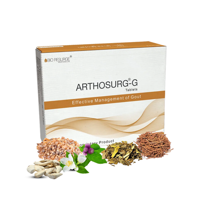 Arthosurg-G | High Uric Acid Medication | Reduces Gout Symptoms - Pack of 30 Tablets: One piece MRP (Inclusive of all taxes):Rs.300/- Net Weight 21gm.