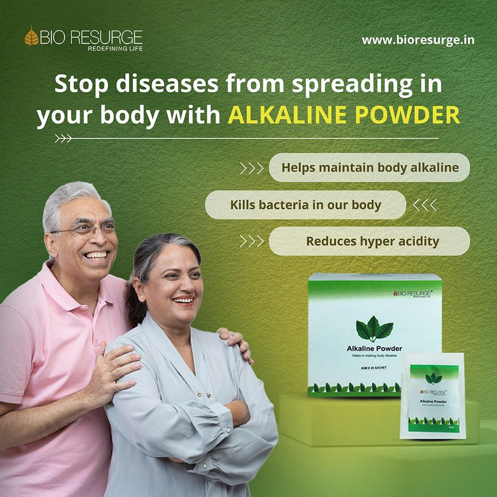 BIO RESURGE LIFE Alkaline Powder Helps in Making Body Alkaline (pH Balance) : 1 Box (15 Sachets) MRP (Inclusive of all taxes):Rs.450.00/- Net Weight 60gm