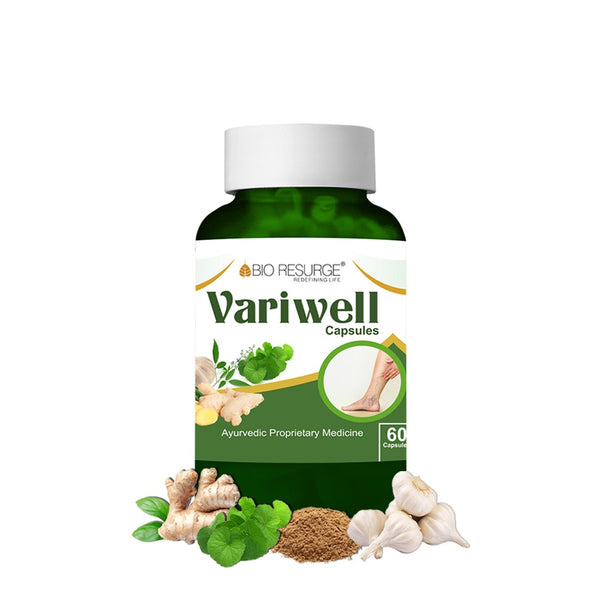 Bio Resurge Variwell Capsules-Reduce Pain in Varicose Veins:One piece MRP (Inclusive of all taxes):Rs.600.00/- Net Weight 45gm