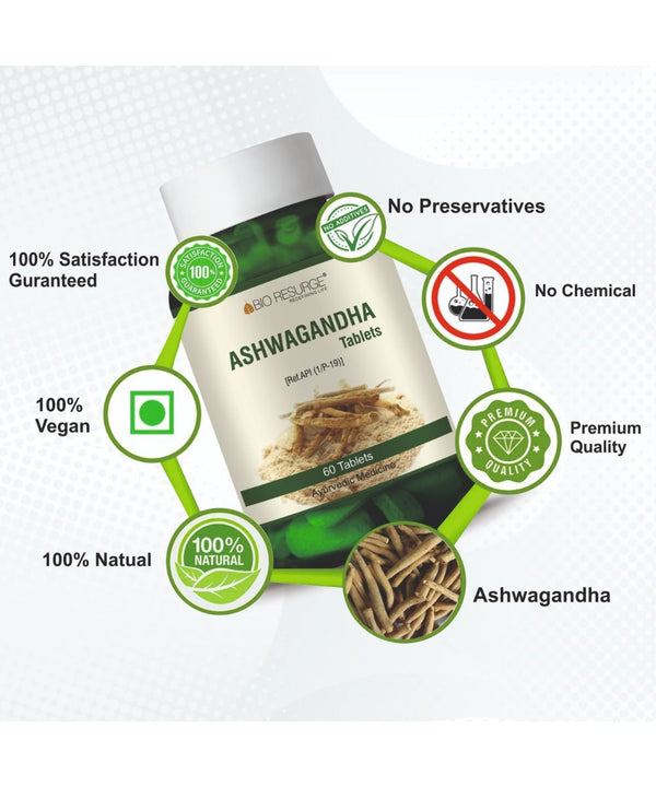 Bio Resurge Kalmegh Ashwagandha REDUCE STRESS AND BOOST LIVER FUNCTIONSTablets -750 mg (120 Tablets): One piece MRP (Inclusive of all taxes):Rs.540.00/- Net Weight 90gm