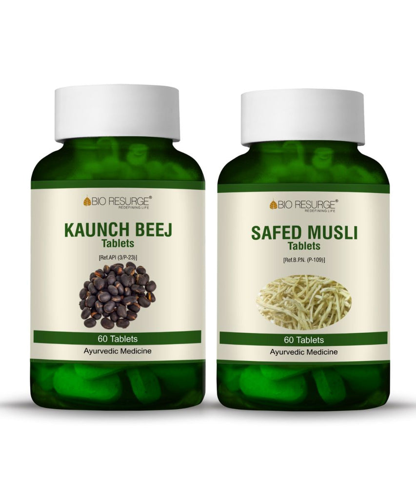 Bio Resurge Safed Musli Kaunch Beej Tablets Boost Stamina, Bone Density Essential Amino Acid -750 mg each tablet (Combo Pack 120 Tablet)