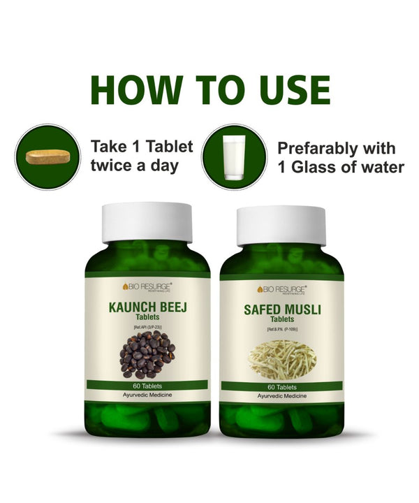 Bio Resurge Safed Musli Kaunch Beej Tablets Boost Stamina, Bone Density Essential Amino Acid -750 mg each tablet (Combo Pack 120 Tablet)